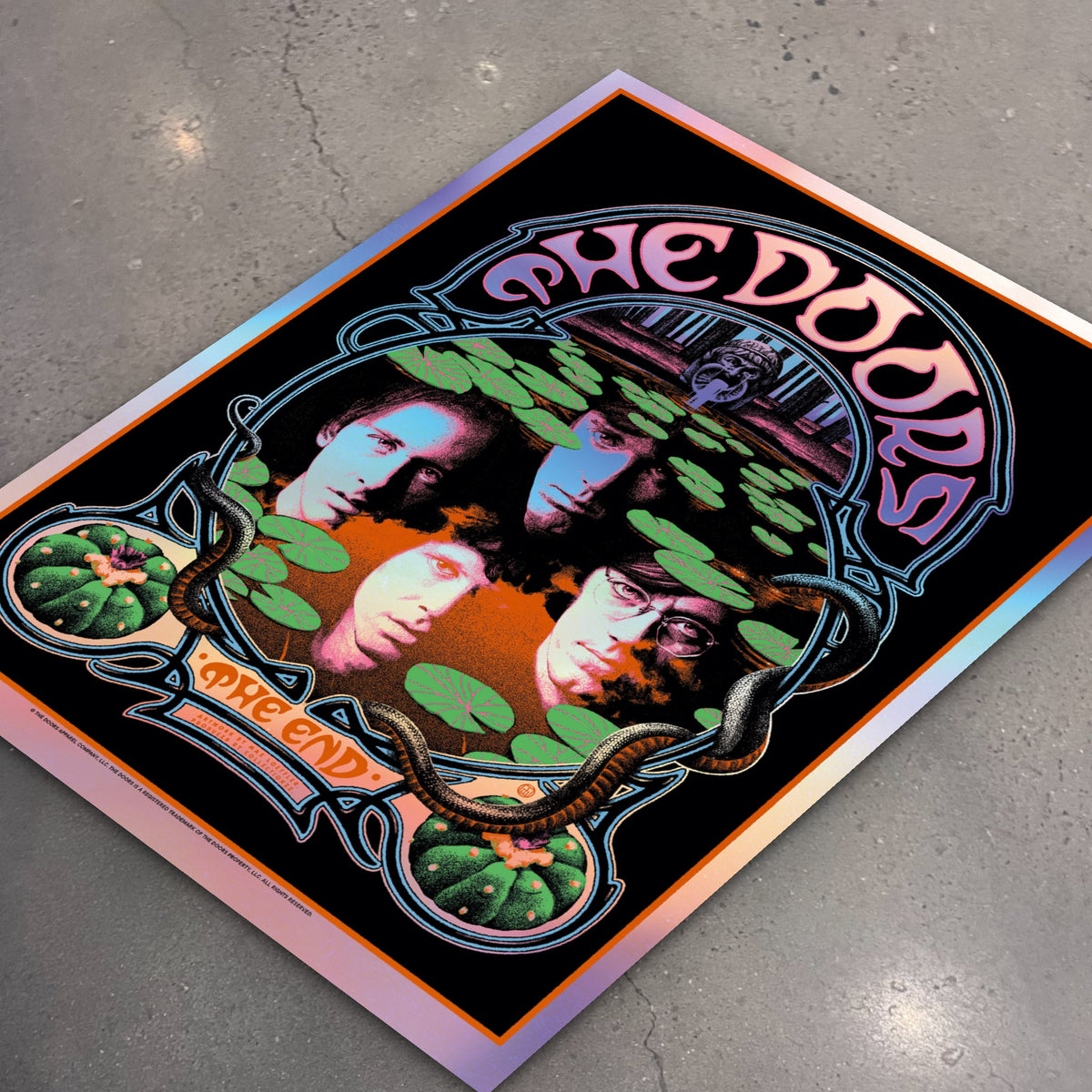 The Doors The End by Max Loeffler (Rainbow Foil) poster, flat lay