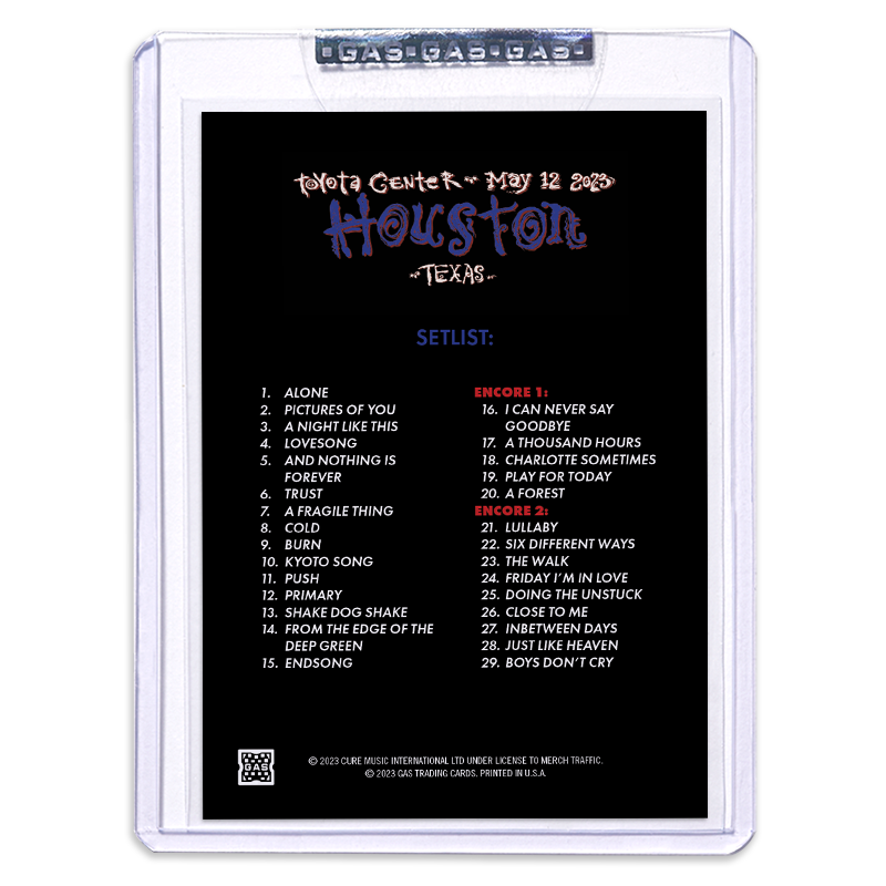 The Cure Houston May 12, 2023 Setlist Trading Card (Second Edition Colorway)