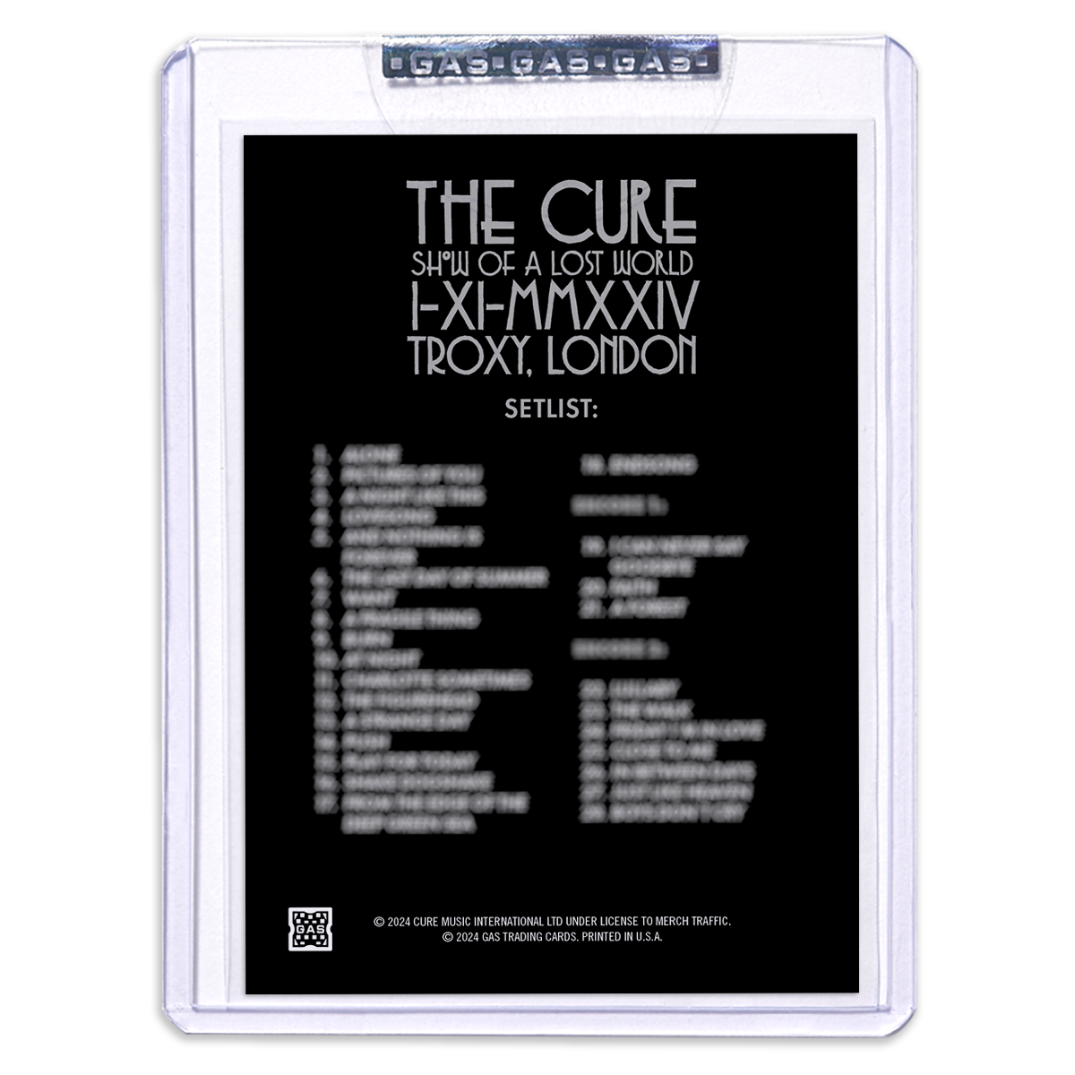 The Cure London November 2, 2024 First Edition Poster & Setlist Trading Card