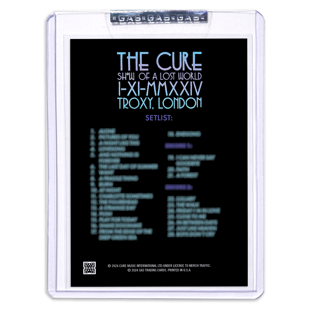 The Cure London November 2, 2024 Second Edition Poster & Setlist Trading Card