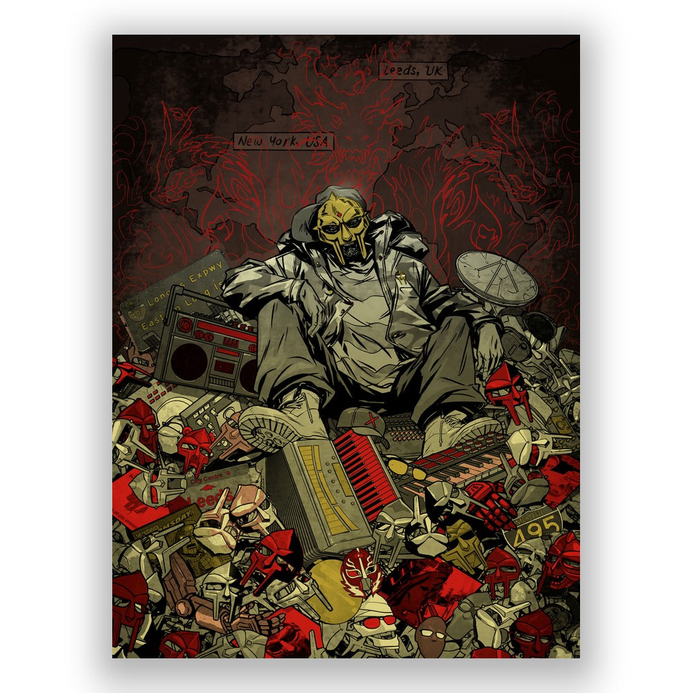 MF DOOM x Sanford Greene Red & Gold Foil print