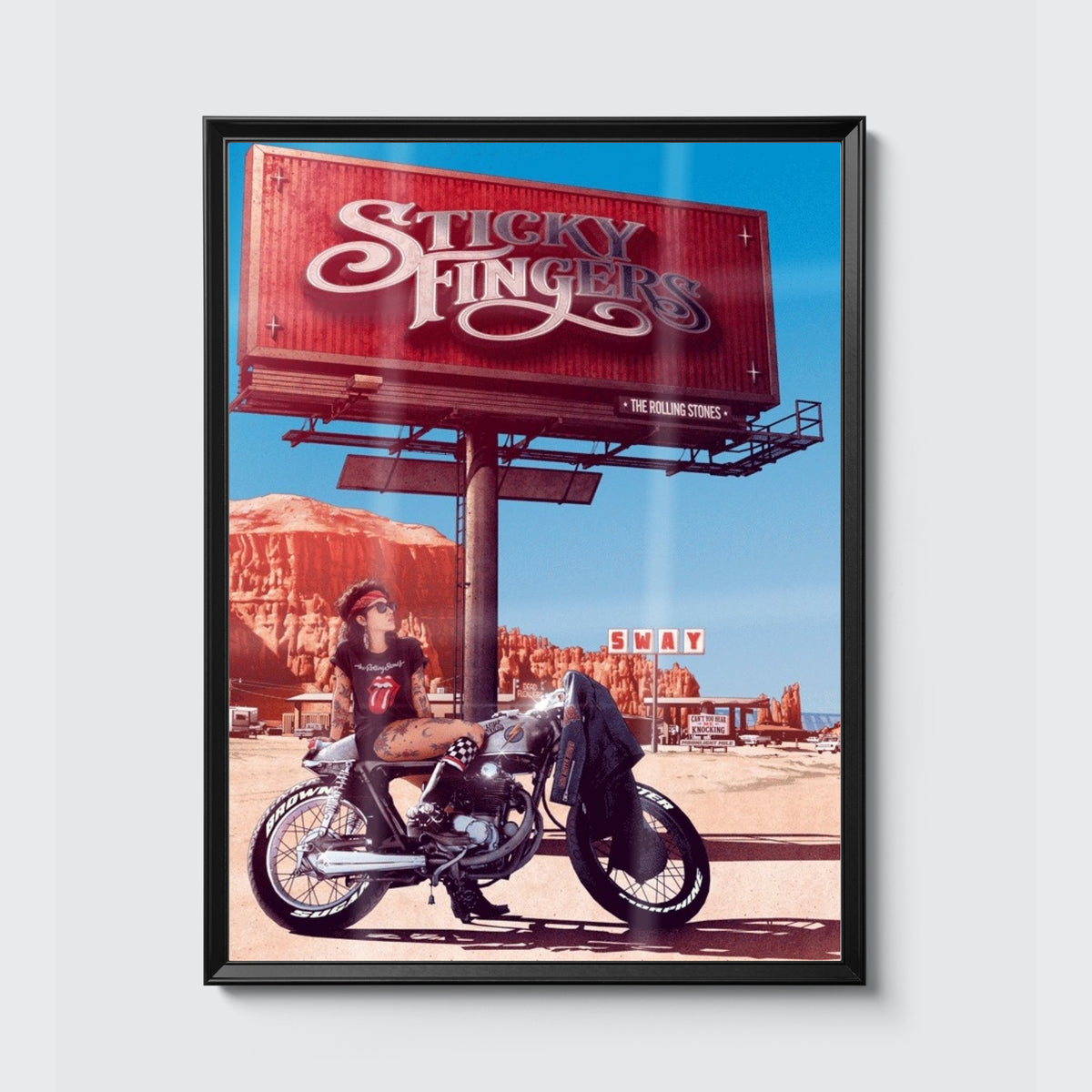 The Rolling Stones Sticky Fingers by Dani Blasquez (Silver Foil) poster, framed on the wall