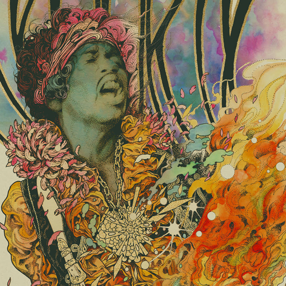 Jimi Hendrix Monterey Pop Festival (Printer's Proof) — artwork in setting