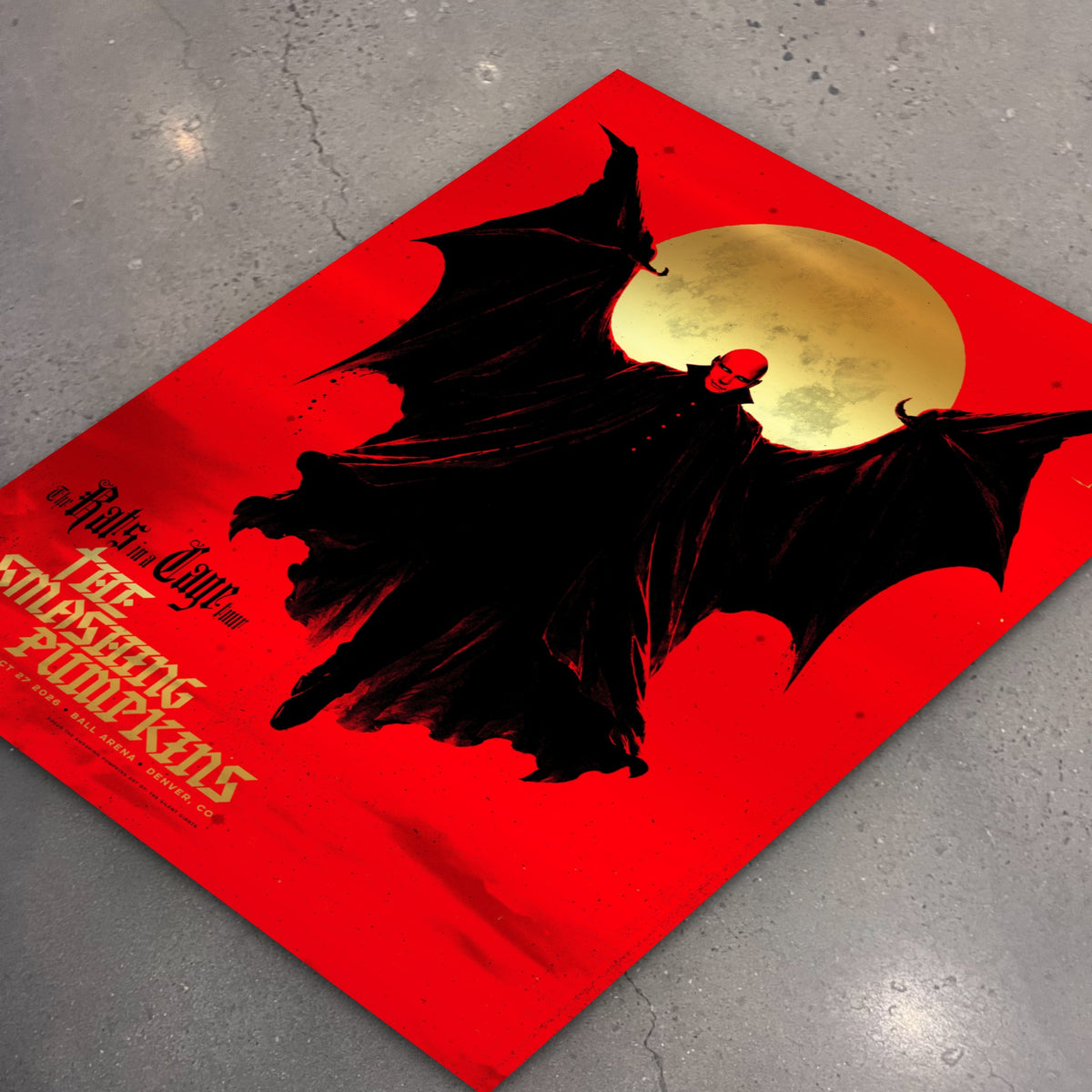 The Smashing Pumpkins Denver October 27, 2026 (Foil Edition) poster, flat lay