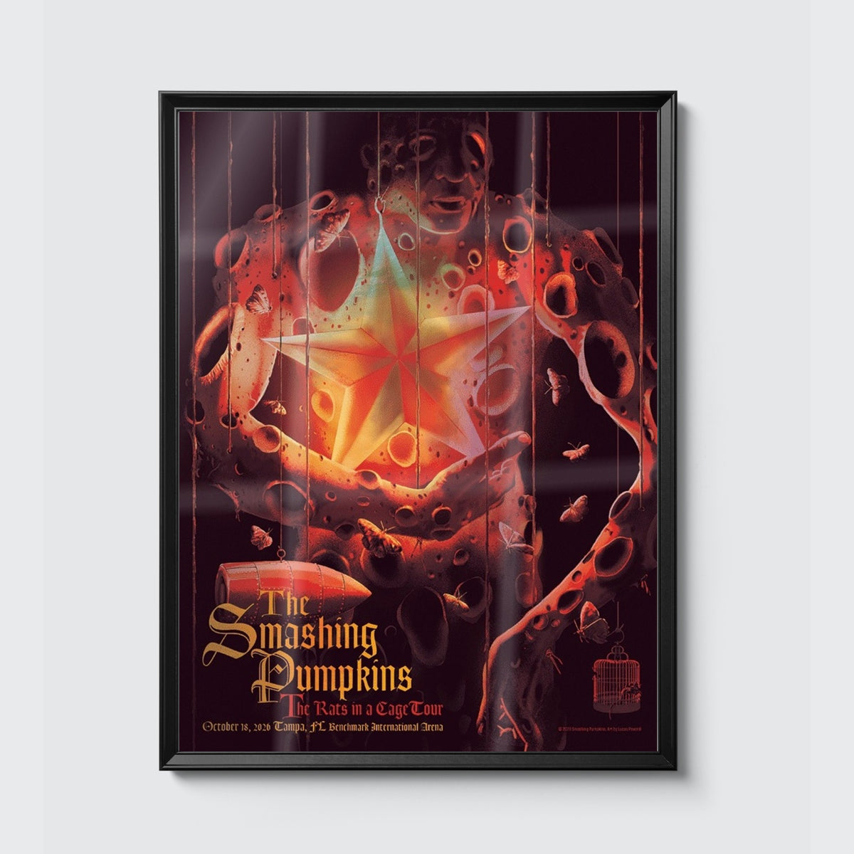 The Smashing Pumpkins Tampa October 18, 2026 (Foil Edition) poster, framed on the wall