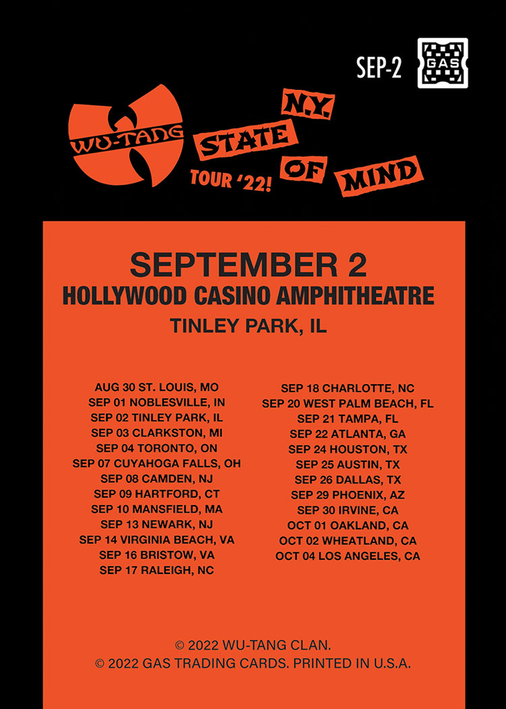 Wu Tang Clan Tinley Park September 2, 2022 Print + Trading Card Combo