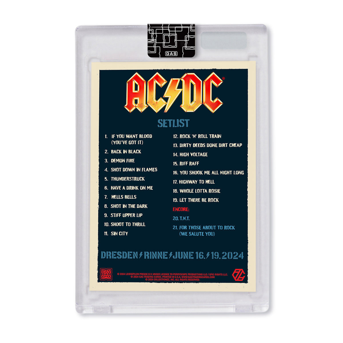 AC/DC Dresden June 16 & June 19, 2024 Setlist Trading Card