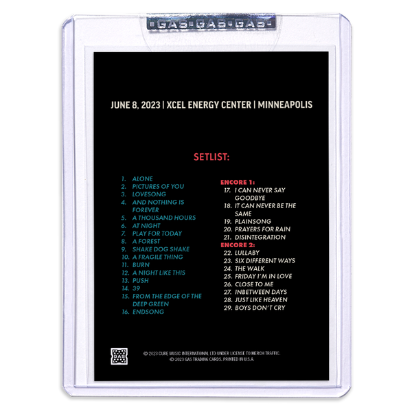 The Cure Minneapolis June 8, 2023 Setlist Trading Card (Second Edition