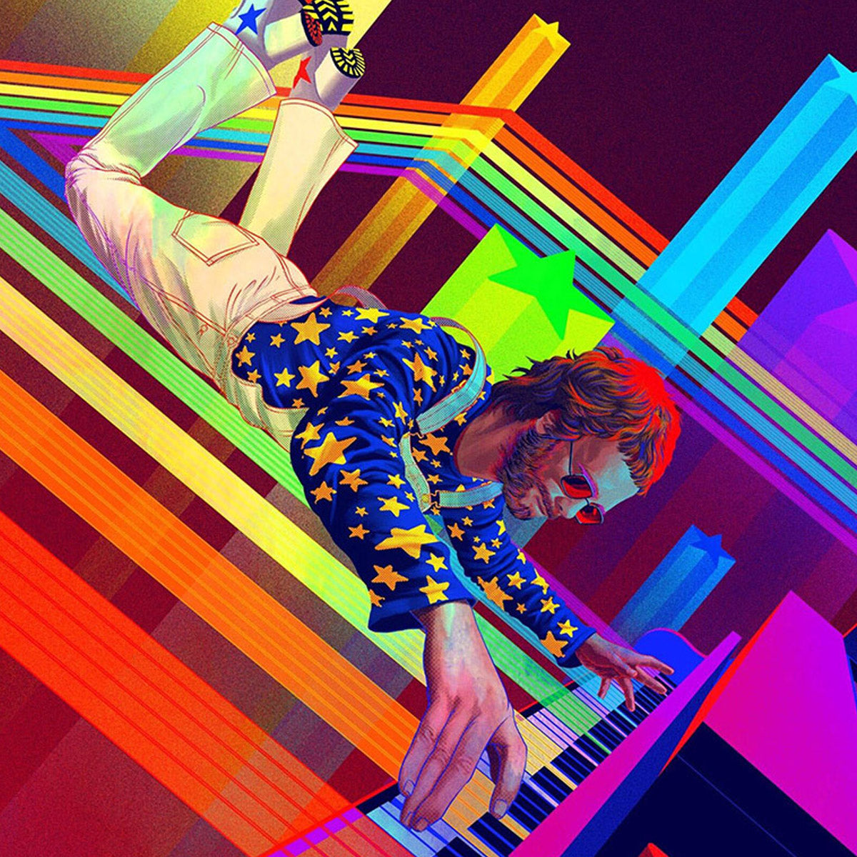 Elton John Troubadour 1970 by Kevin Tong (Rainbow Foil Edition)