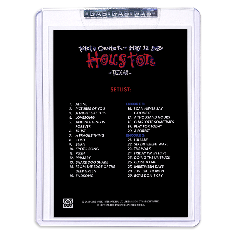 The Cure Houston May 12, 2023 Setlist Trading Card