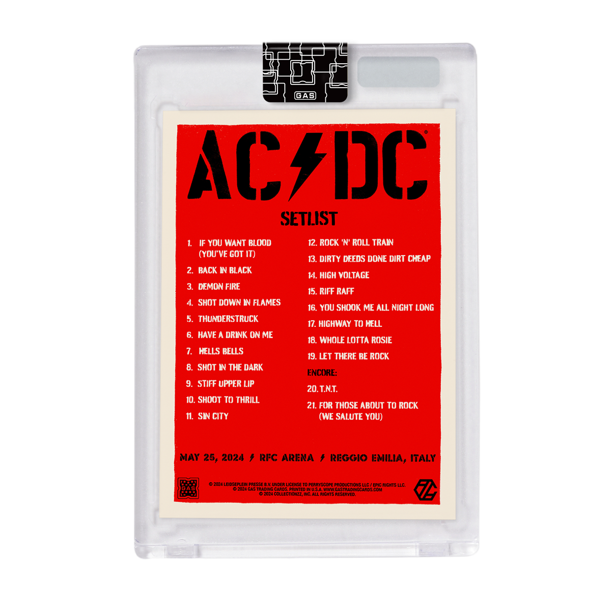 AC/DC Reggio Emilia May 25, 2024 Setlist Trading Card