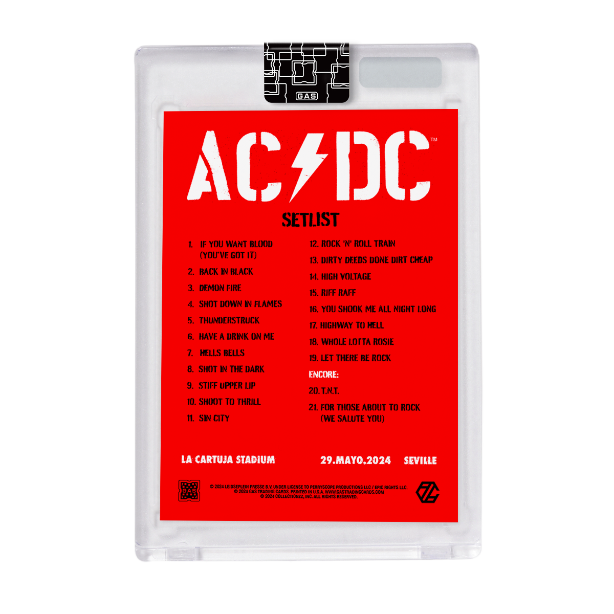 AC/DC Seville May 29, 2024 Setlist Trading Card