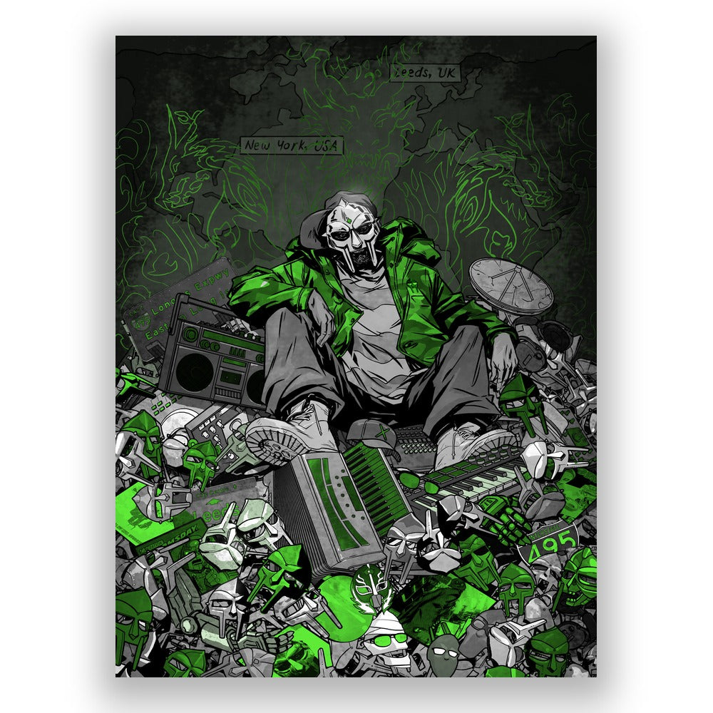MF DOOM x Sanford Greene Green & Silver Foil print