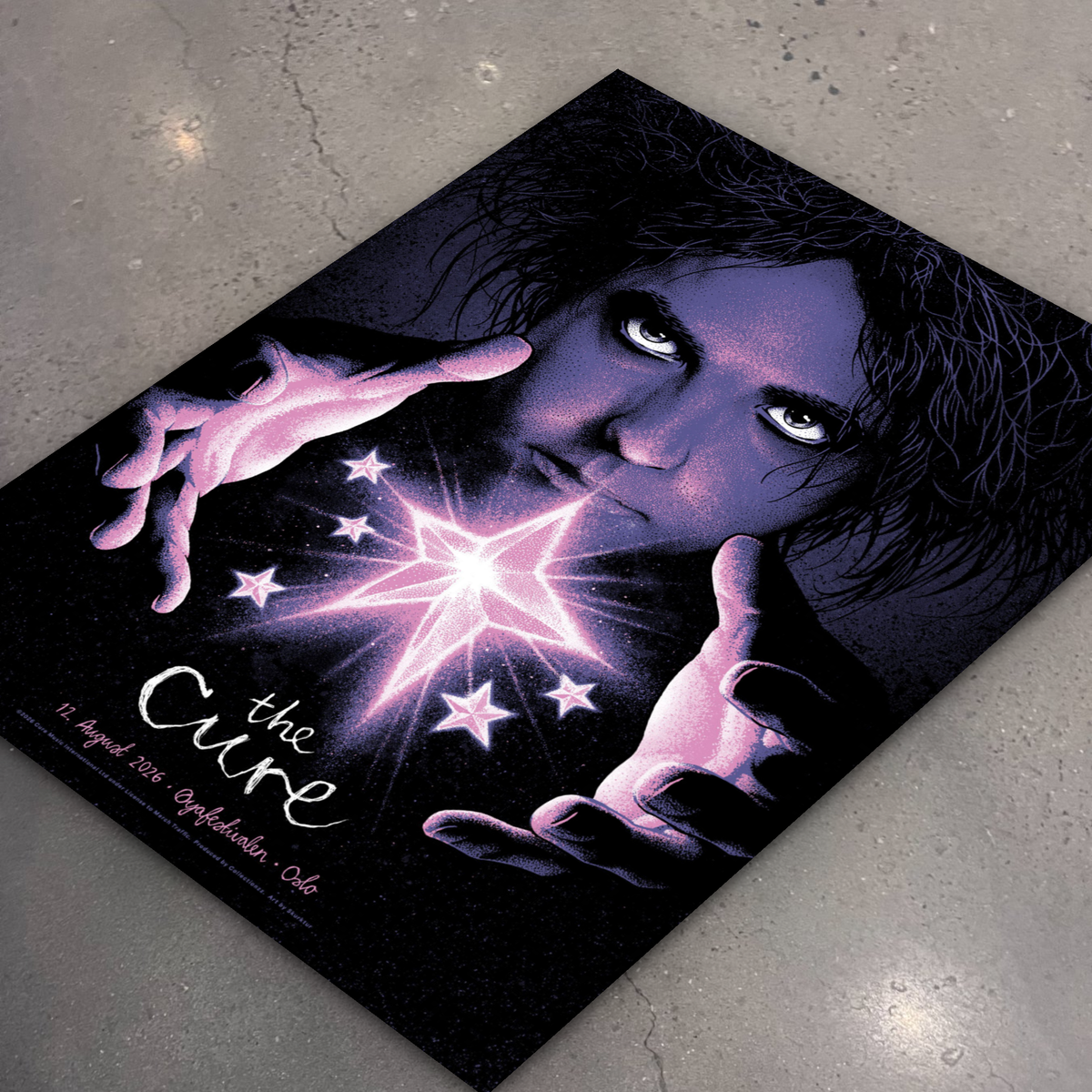 The Cure · Oslo — flat lay on shop floor