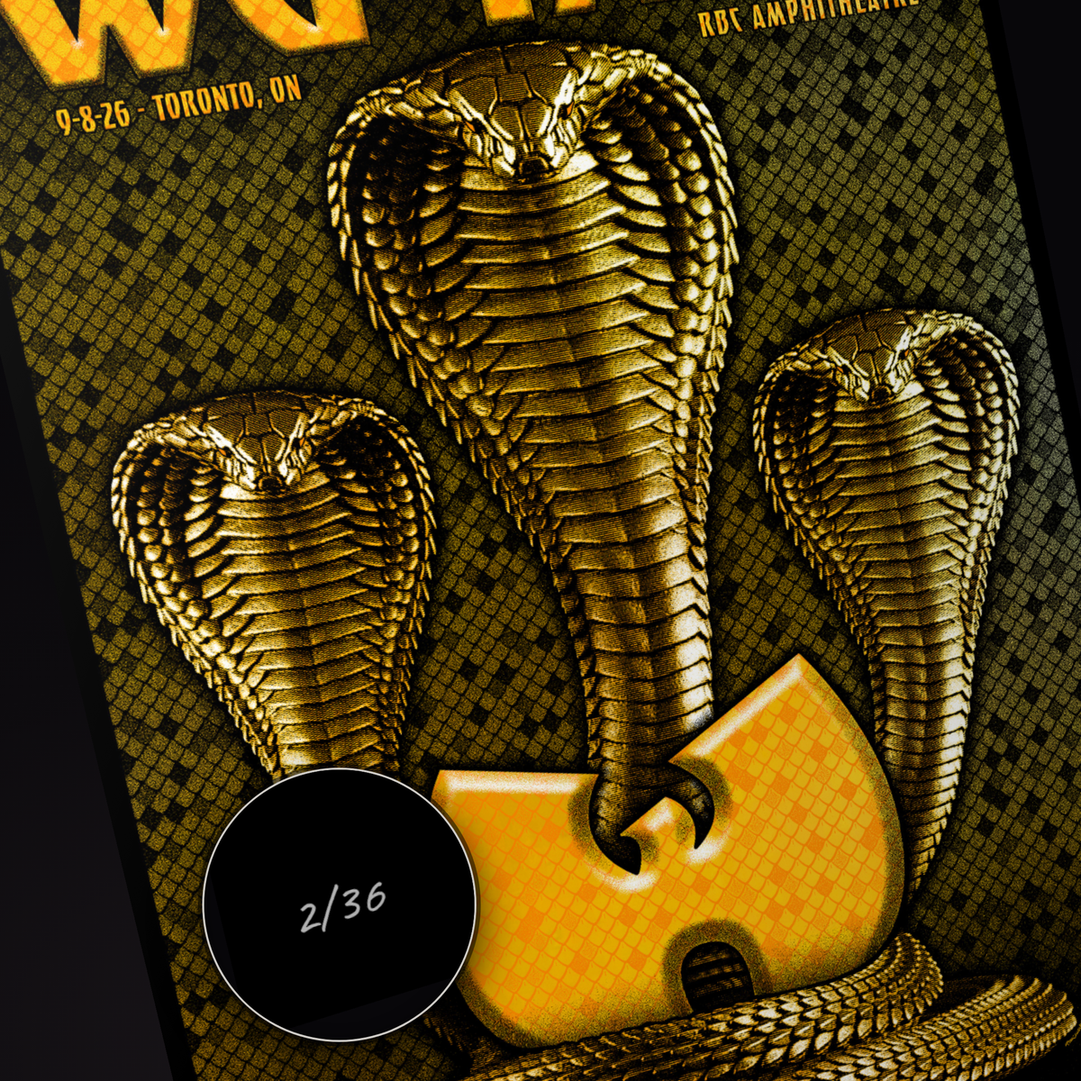 Wu-Tang Clan · Toronto (Foil) — hand-numbered corner detail (representative serial 2/36)