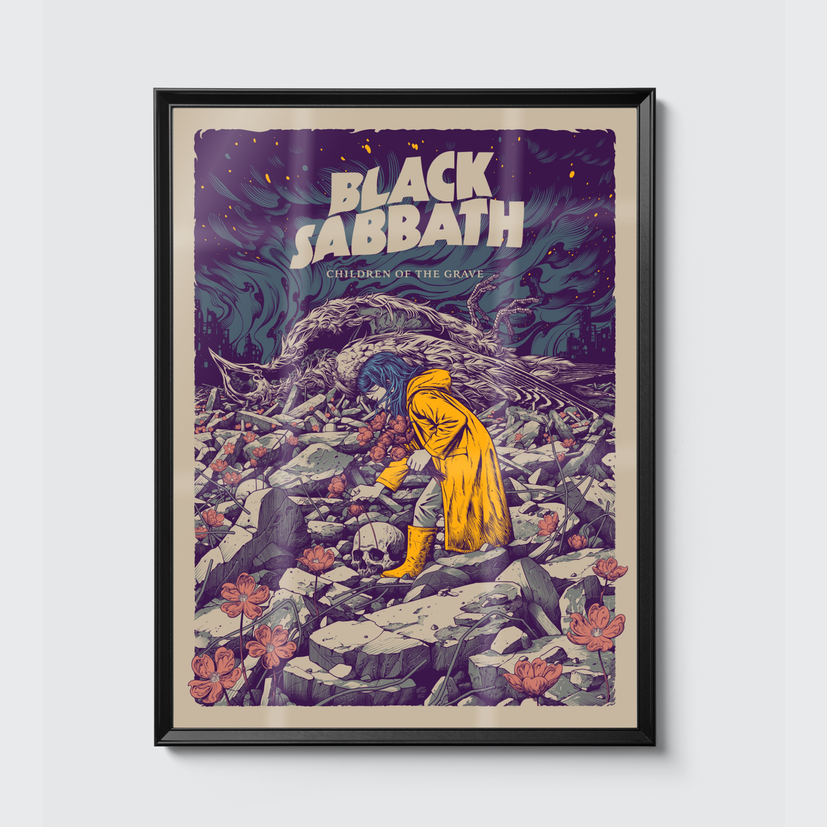 Black Sabbath "Children Of The Grave" by Garis Edelweiss (Main Edition) poster, framed on the wall