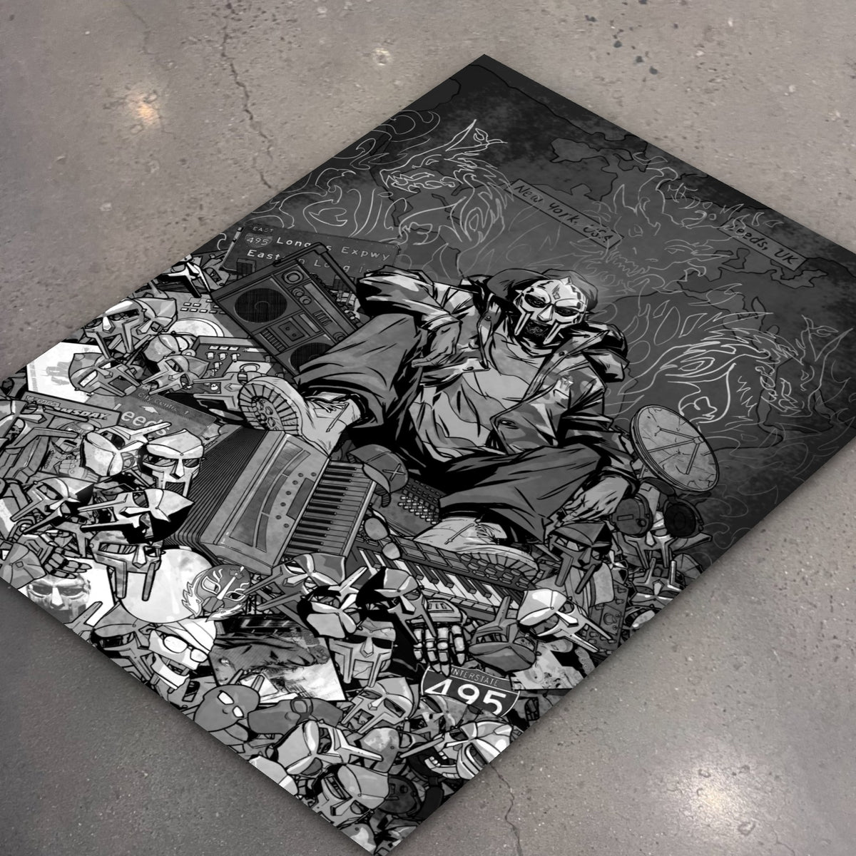 MF DOOM x Sanford Greene Print (Silver Foil Edition) poster, flat lay