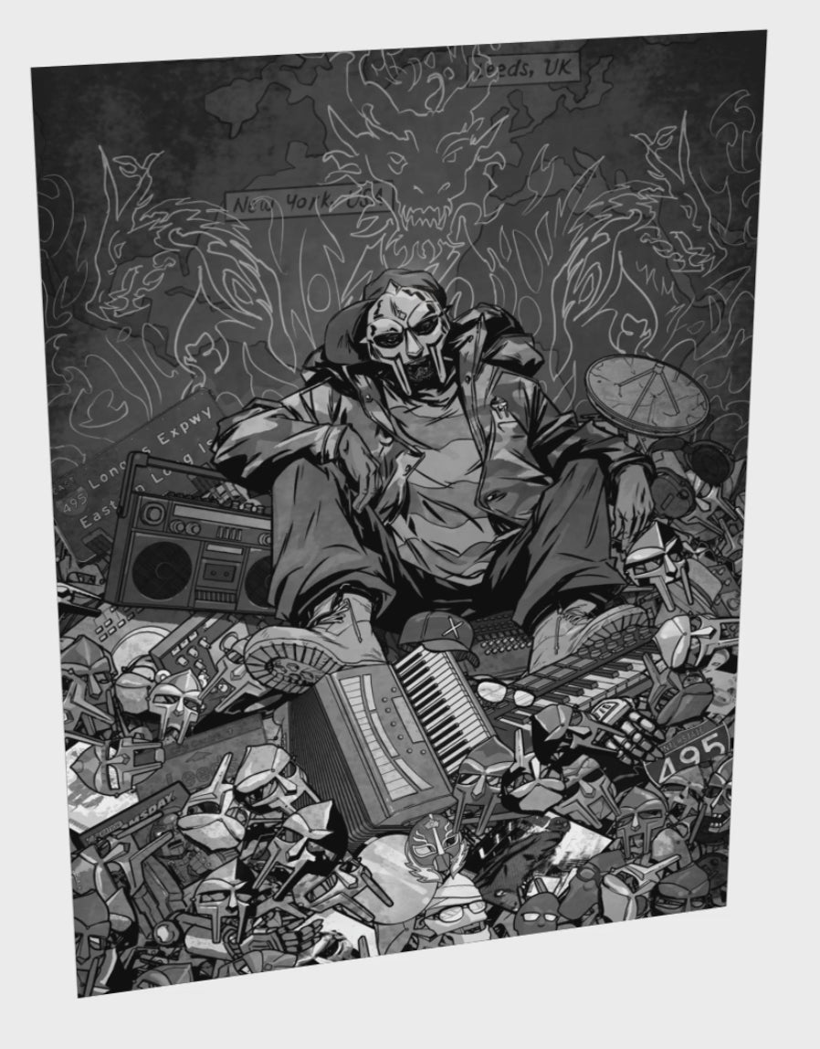 MF DOOM x Sanford Greene print silver foil animated