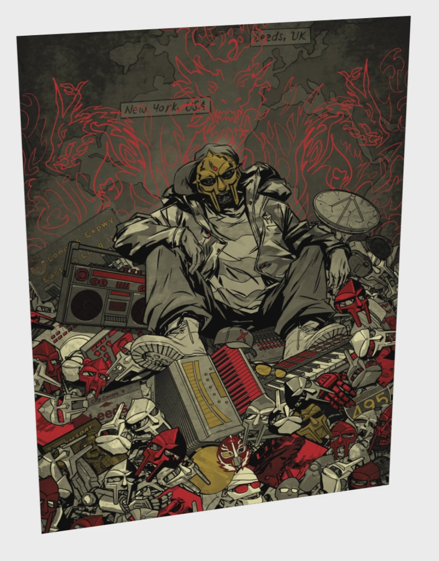 MF DOOM x Sanford Greene print red gold foil animated
