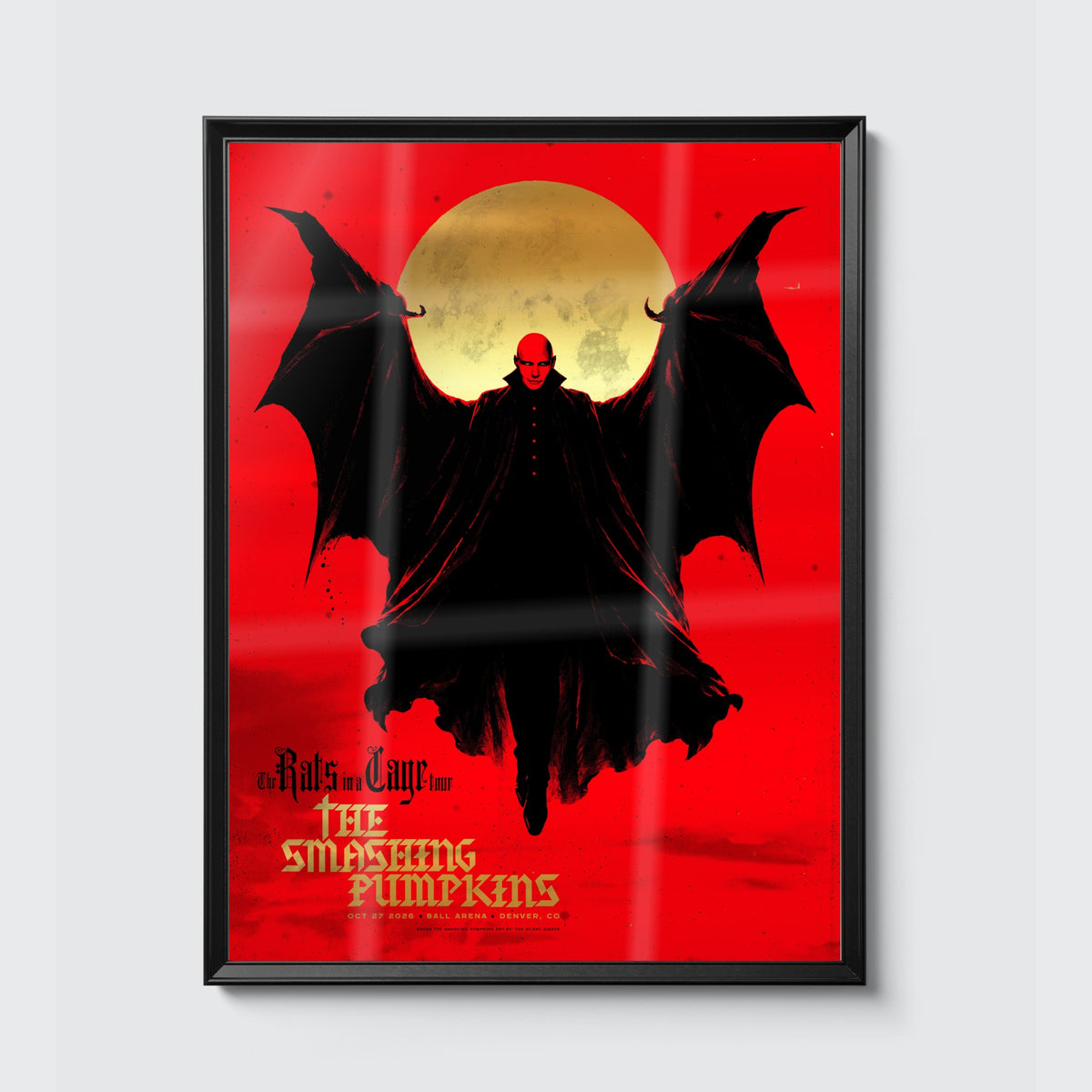 The Smashing Pumpkins Denver October 27, 2026 (Foil Edition) poster, framed on the wall