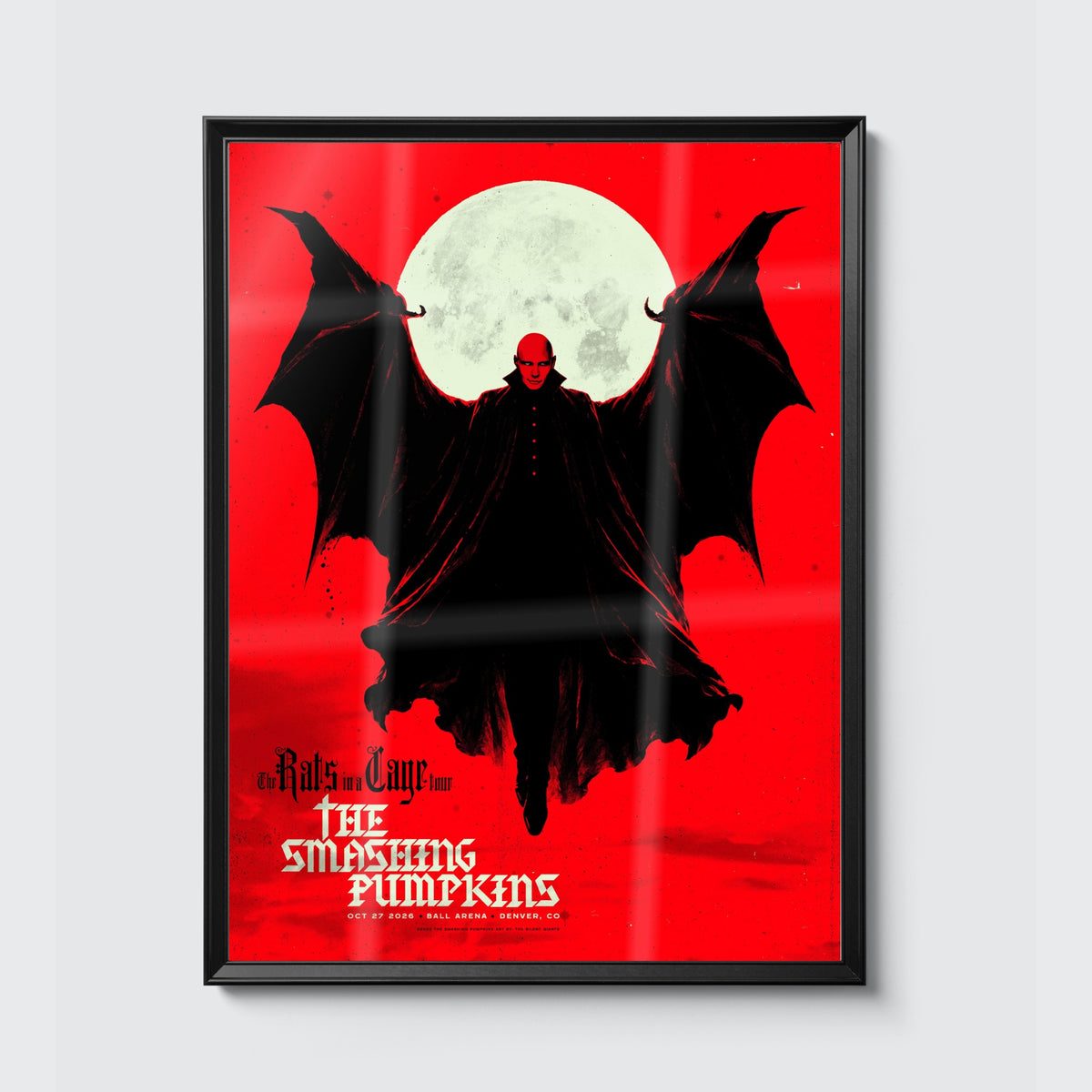 The Smashing Pumpkins Denver October 27, 2026 (Glow in Dark Show Edition) poster, framed on the wall