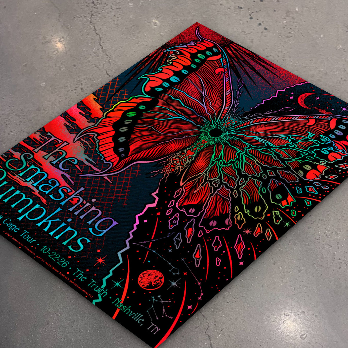 The Smashing Pumpkins Nashville October 22, 2026 (Foil Edition) poster, flat lay