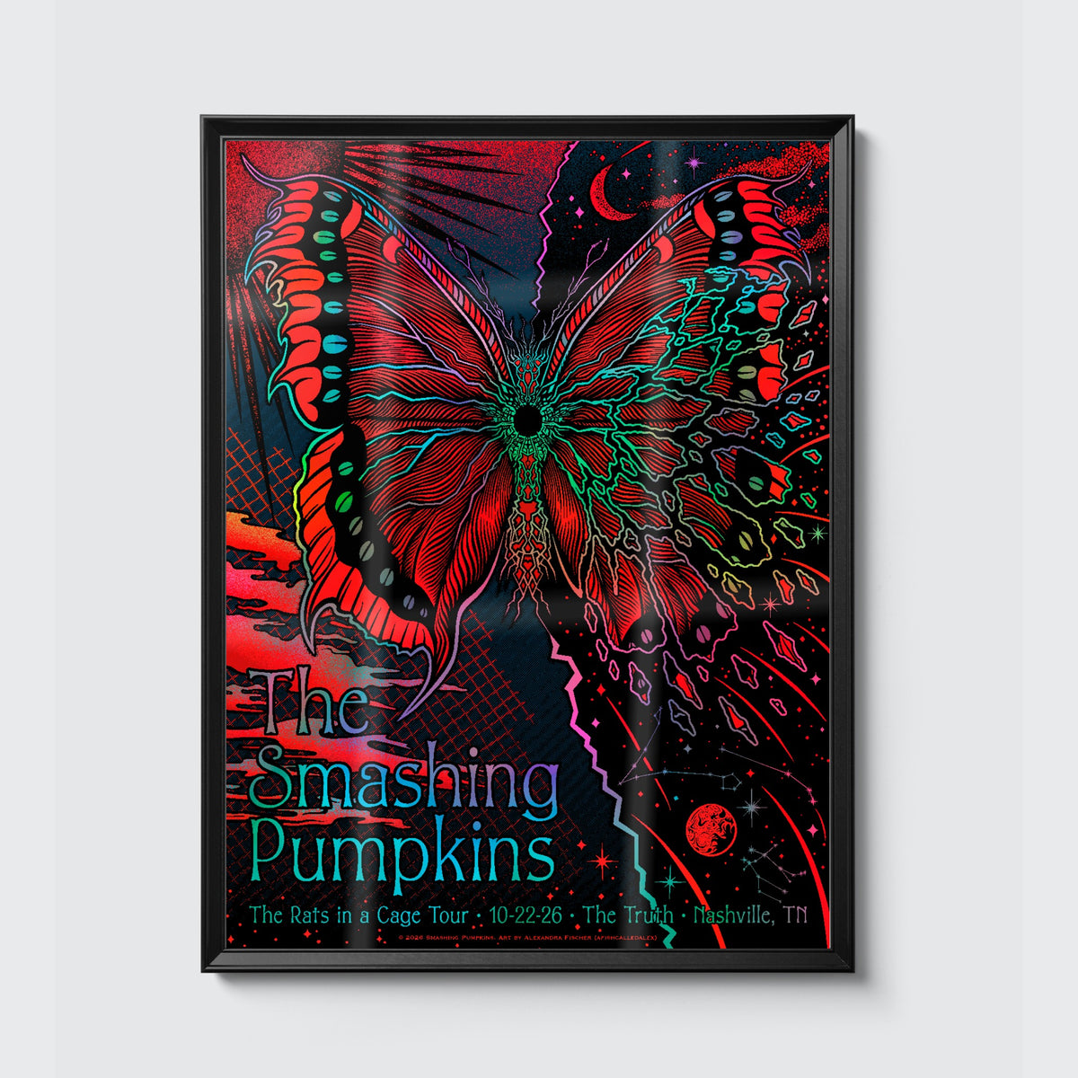 The Smashing Pumpkins Nashville October 22, 2026 (Foil Edition) poster, framed on the wall
