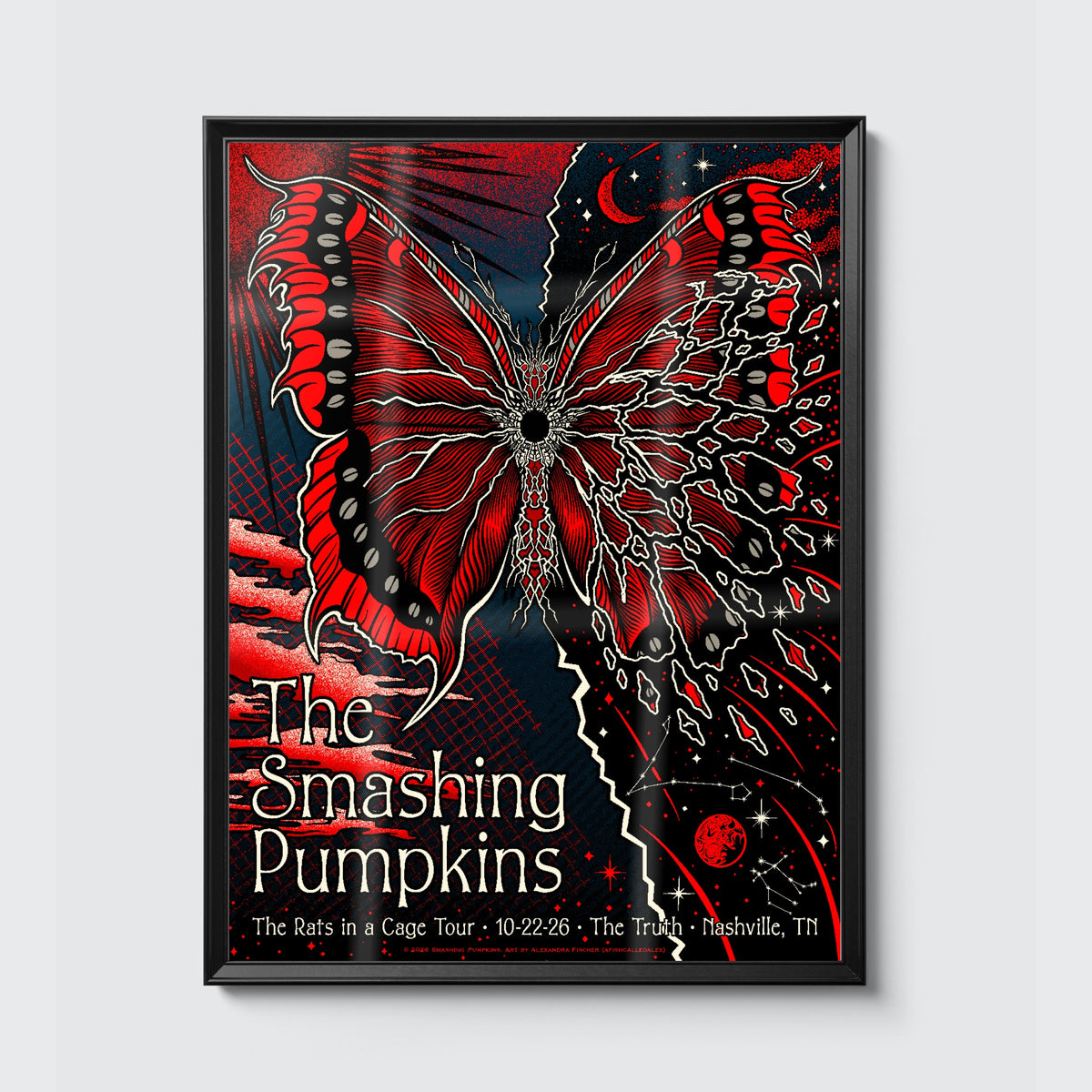 The Smashing Pumpkins Nashville October 22, 2026 (Show Edition) poster, framed on the wall