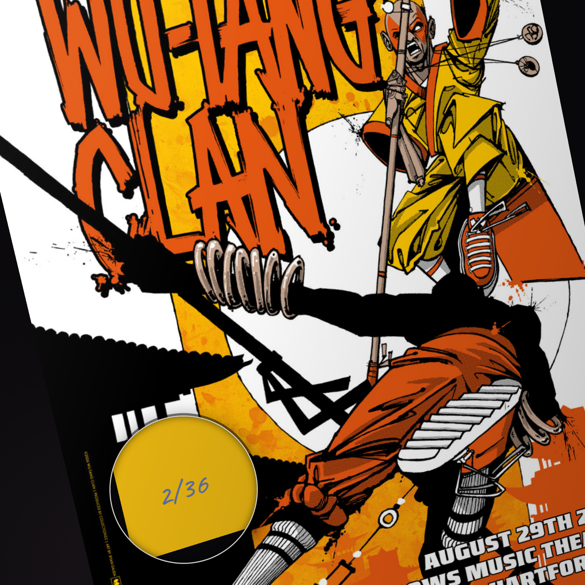 Wu-Tang Clan Hartford poster, individually numbered edition of 36, detail of the hand-numbered serial