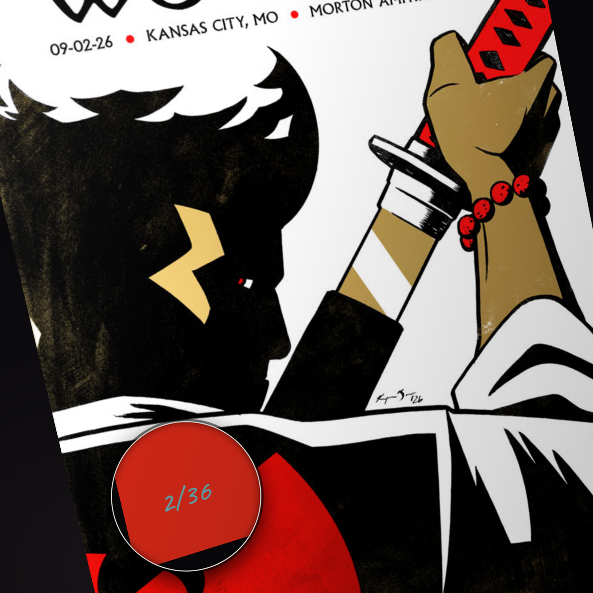 Wu-Tang Clan Kansas City (Collector's Foil Edition) poster, individually numbered edition of 36, detail of the hand-numbered serial