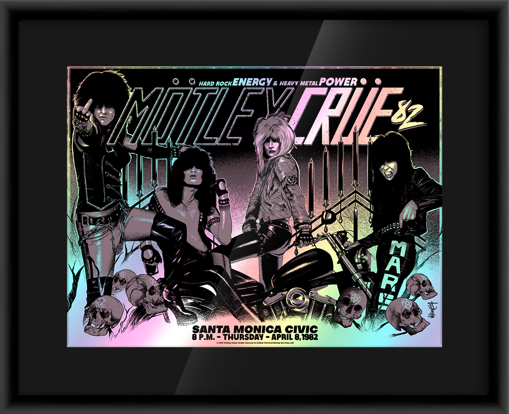 Mötley Crüe Santa Monica 1982 (Rainbow Foil) — artwork in setting