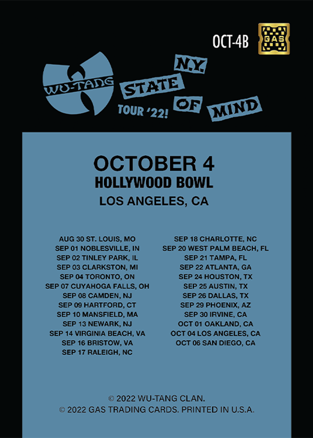 Wu Tang Clan Los Angeles October 4, 2022 Exclusive GAS Trading Card (Maxx242)